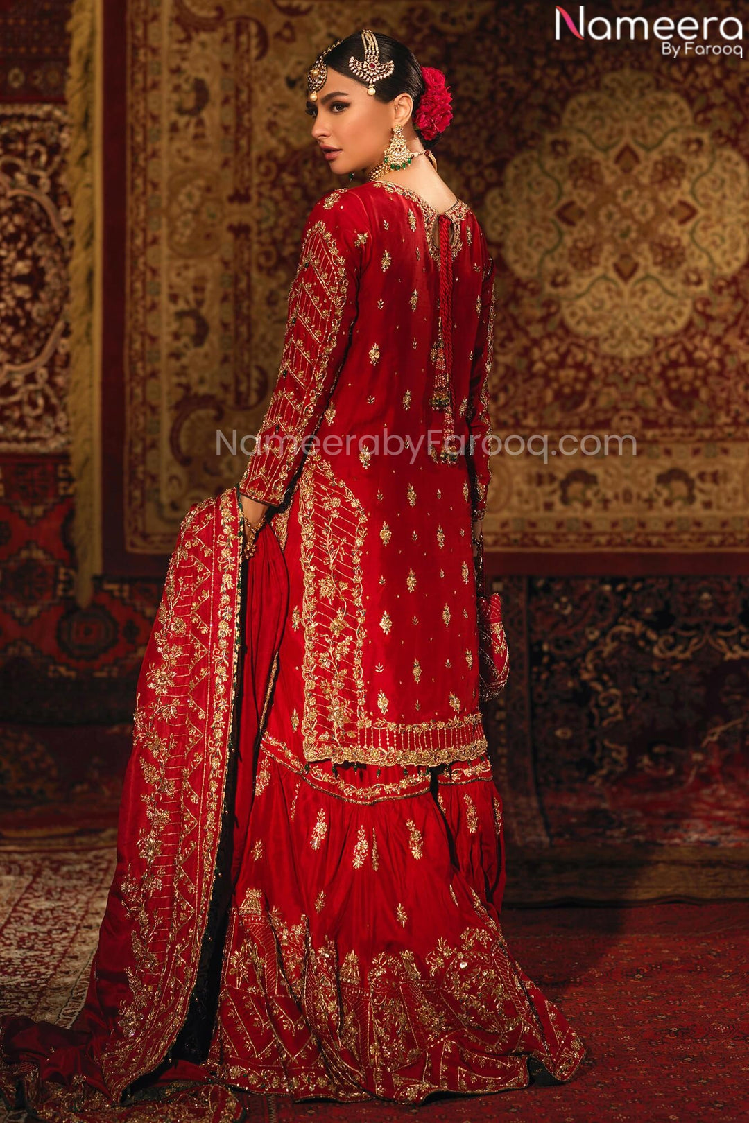 Pakistani Maroon Lehenga Shirt for Wedding 