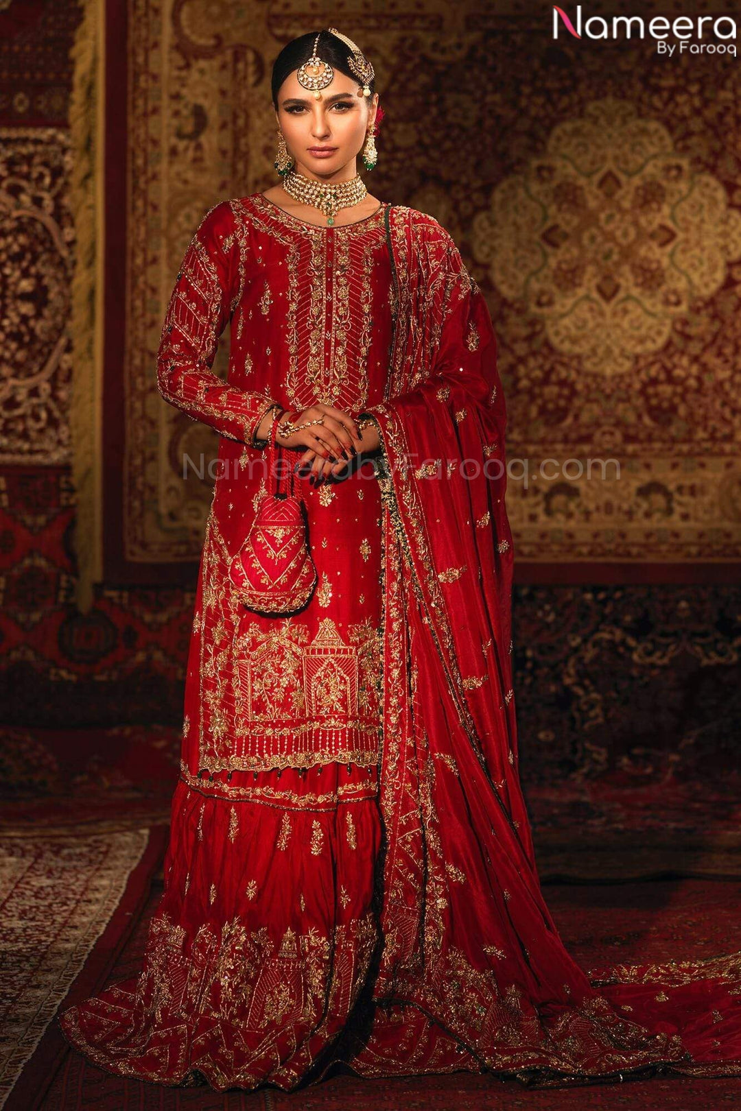 Pakistani Maroon Lehenga Shirt for Wedding Wear 