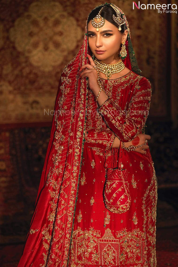 Pakistani Maroon Lehenga Shirt for Wedding Wear  2022