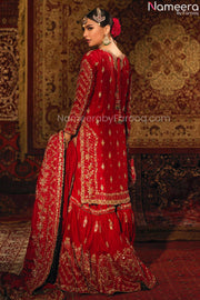 Pakistani Maroon Lehenga Shirt for Wedding 