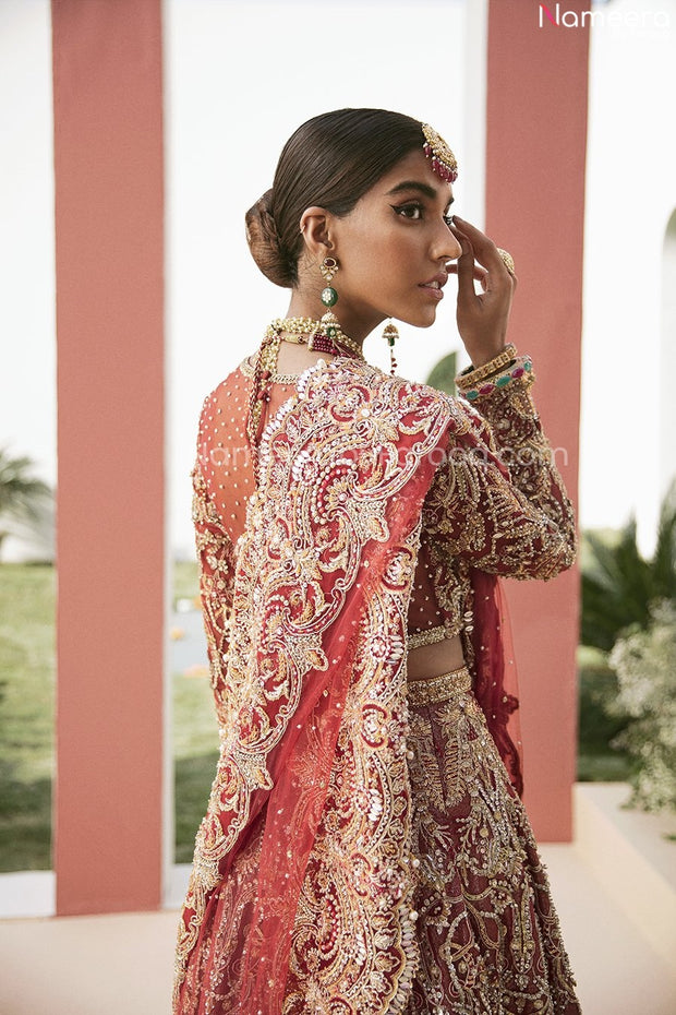 Pakistani Maroon Lehnga Bridal Dress 