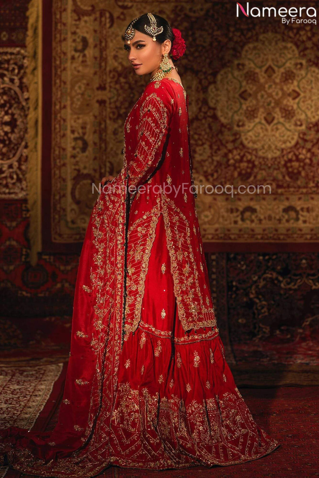 Pakistani Maroon Lehenga Shirt for Wedding 