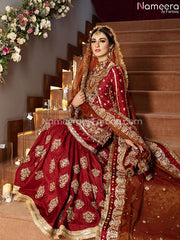 Elegant Pakistani Maroon Wedding Dress Online Short Kurti with Gharara