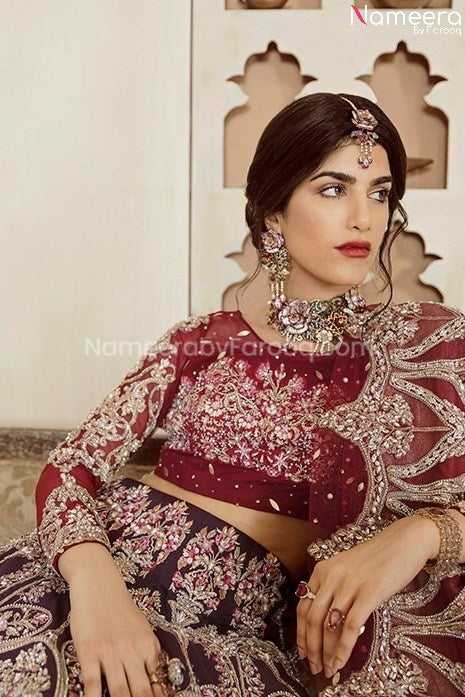 Pakistani Maroon Wedding Lehenga Design 