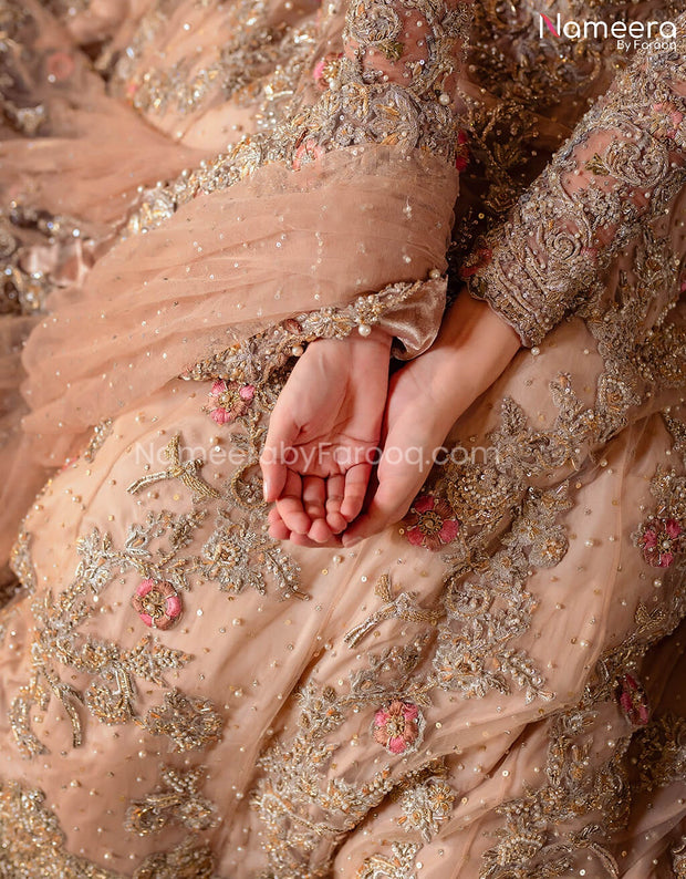  Pakistani Maxi Bridal Dress with Embroidery  Close Up
