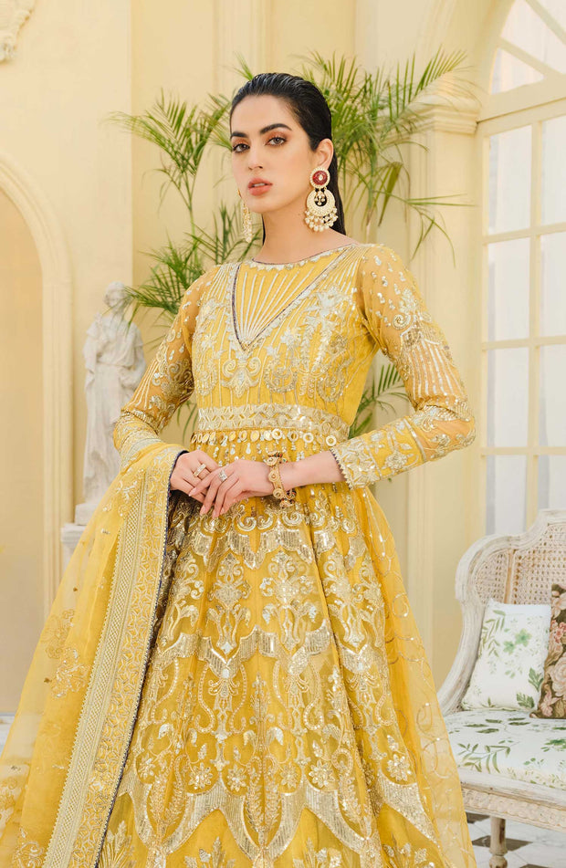 Pakistani Maxi Dress in Bright Yellow Shade 2022