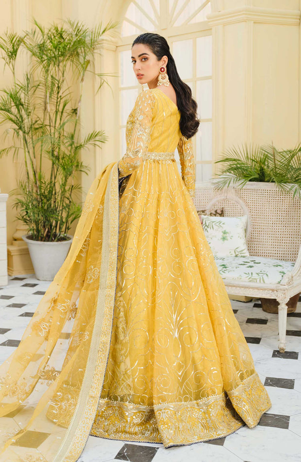 Pakistani Maxi Dress in Bright Yellow Shade Latest