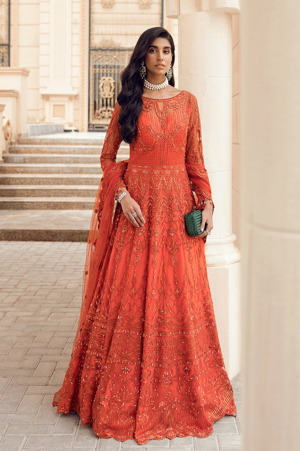 Elegant Pakistani Maxi In Bright Orange Color Online 2021