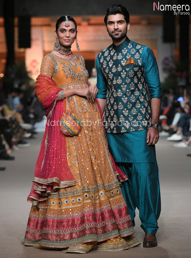 Buy Pakistani Mayo Dress for Bride with Embroidery Online