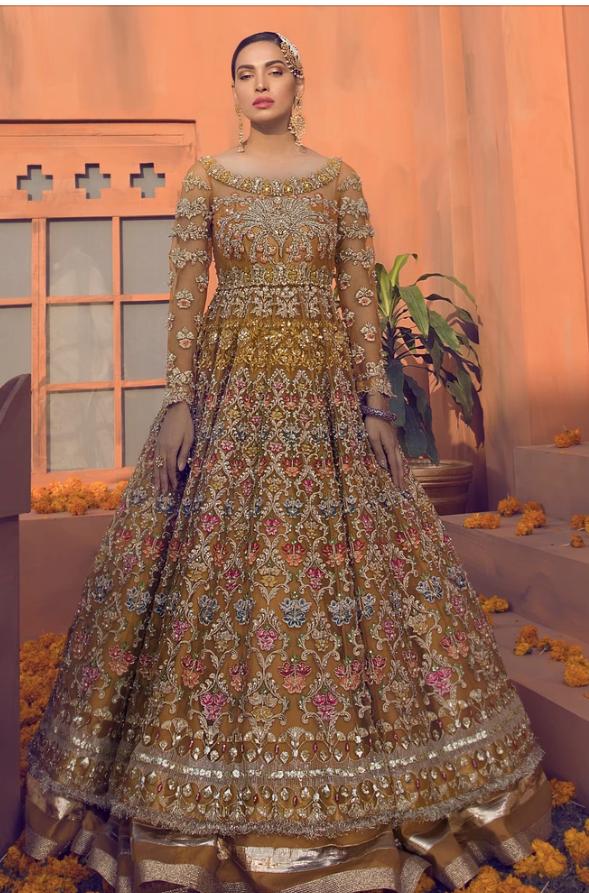 Pakistani Mehndi Bridal Wear in Mustard Color