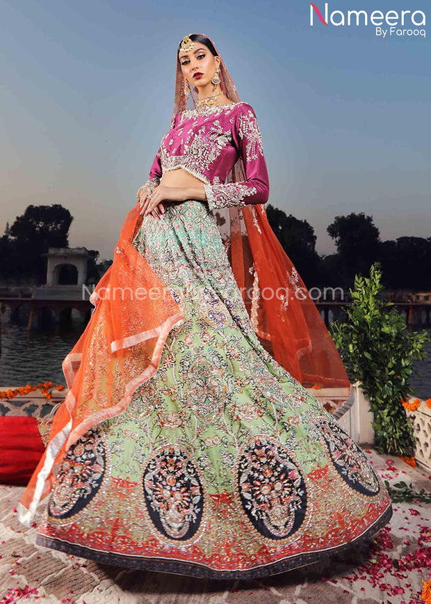 Pakistani Mehndi Dress for Girl with Embroidery