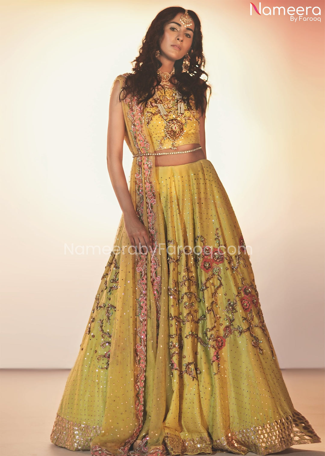 Pakistani Mehndi Ghagra Choli with Embroidery