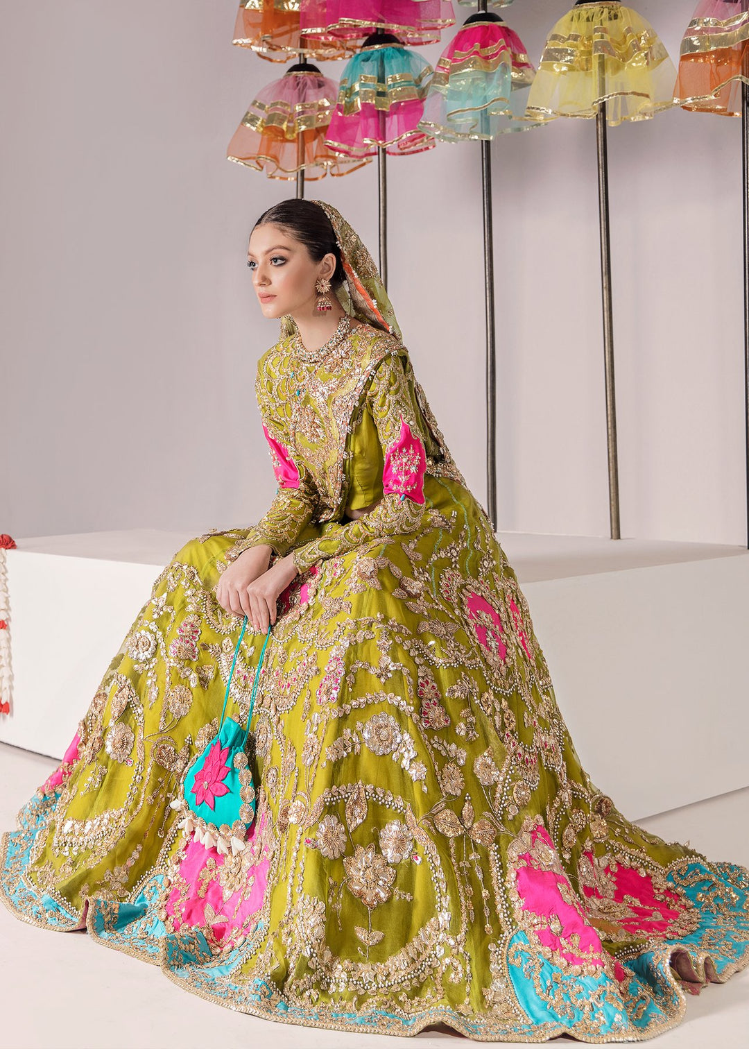 Pakistani Mehndi Lehnga Outfit for Bride 
