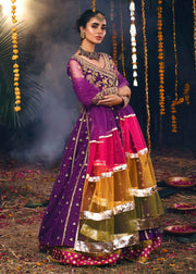 Mehndi Dress Design for Bride Angrakha style Frock with Rawsilk Lehnag