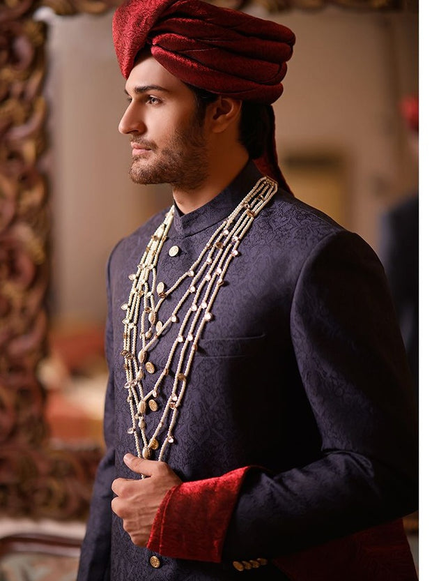 Pakistani Men Blue Sherwani with Dupatta 