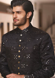 Pakistani Mens Black Sherwani 