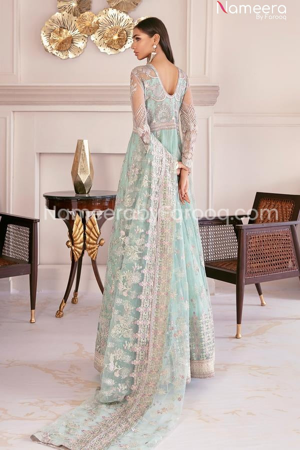 Pakistani Mint Green Dress with Embroidered Work #PN234
