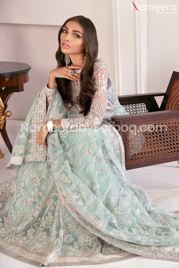 green nikkah dress Pakistani Mint Green Dress with Kora and Zardozi Work 2021 MEDIUM