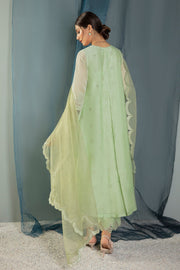 Pakistani Mint Green Kameez in Gown Style Party Wear 2023