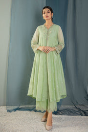 Pakistani Mint Green Kameez in Gown Style Party Wear