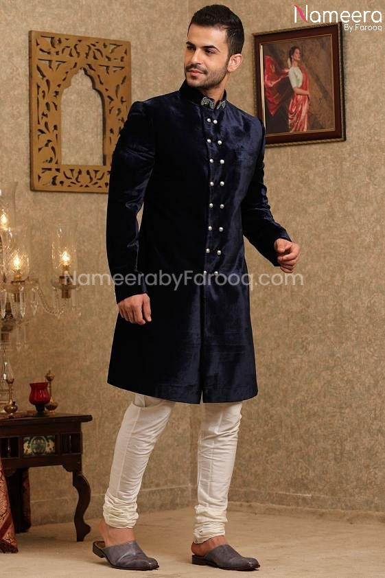 Pakistani Navy Blue Sherwani for Groom Online 