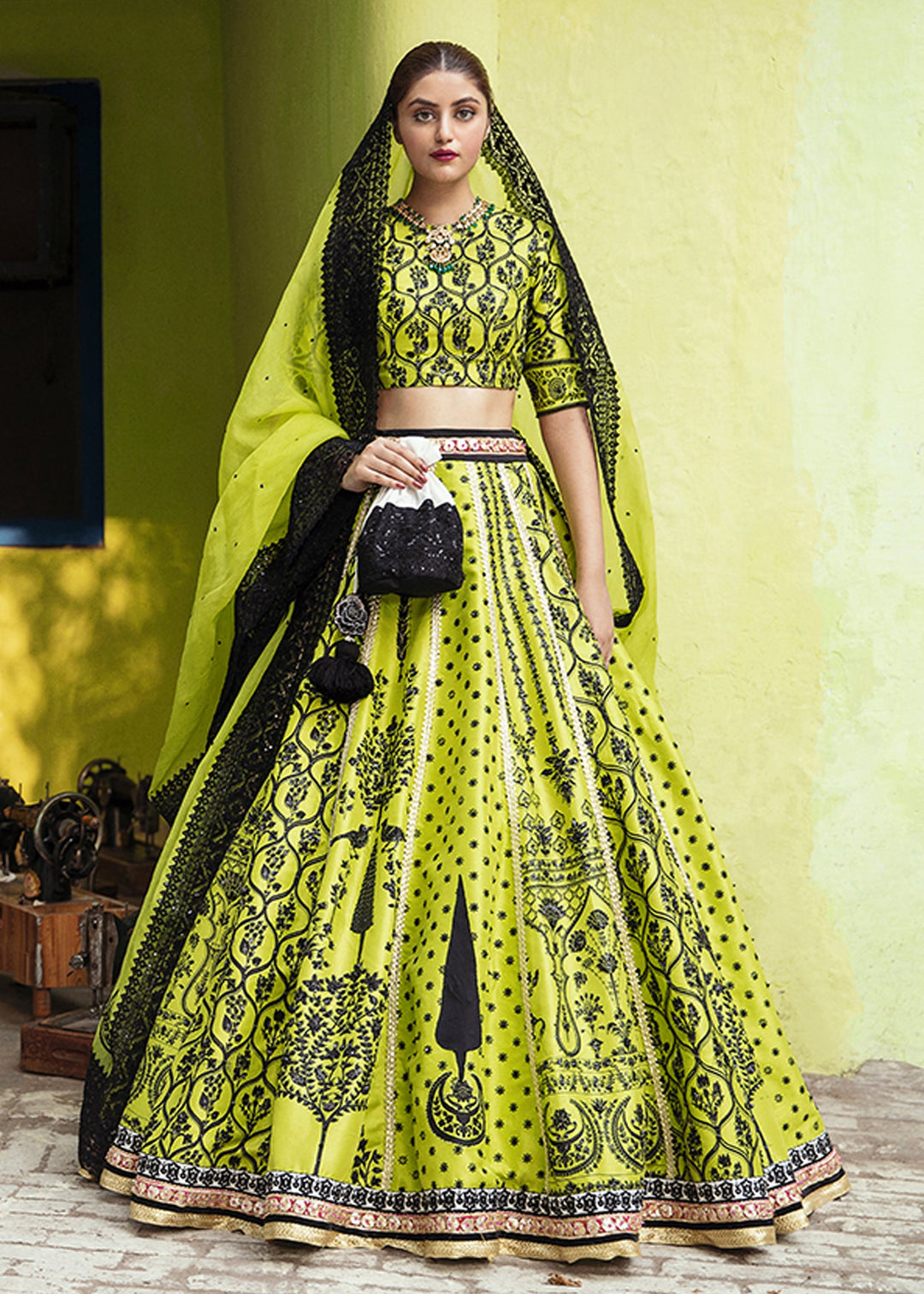 Pakistani Neon Green Lehenga Bridal with Choli
