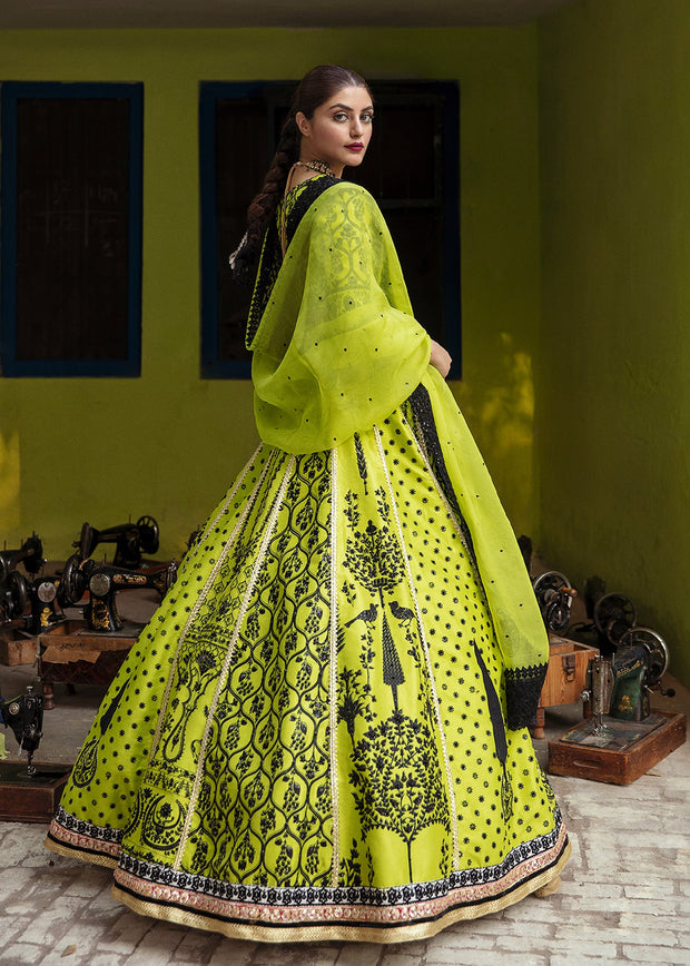 Pakistani Neon Green Lehenga Bridal with Choli Dress