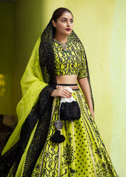 Pakistani Neon Green Lehenga Bridal with Choli Online