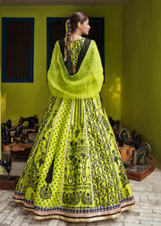Pakistani Neon Green Lehenga Bridal with Choli and Dupatta