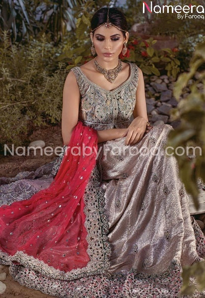 Pakistani Net Gown Shirt with Sharara for Bridal 