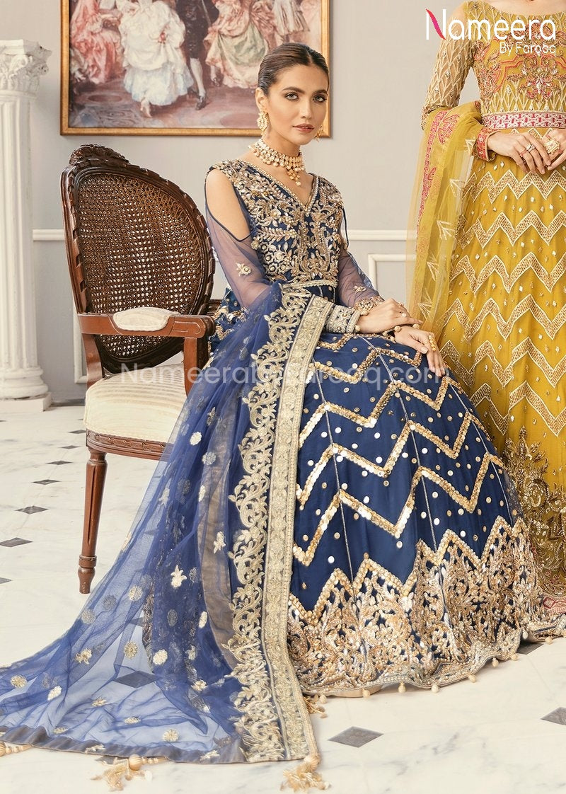 Pakistani Net Party Dress in Frock Style Online Dupatta Look