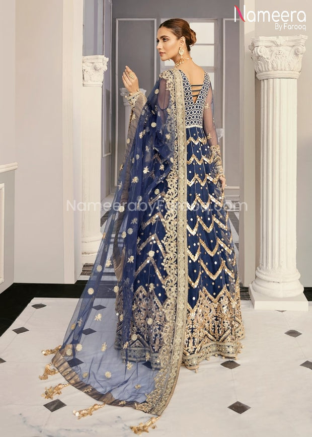 Pakistani Net Party Dress in Frock Style Online Backside Embroidery