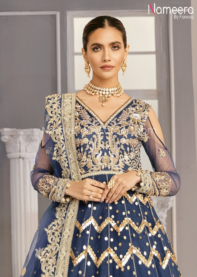 Pakistani Net Party Dress in Frock Style Online 2021 Nameera by Farooq