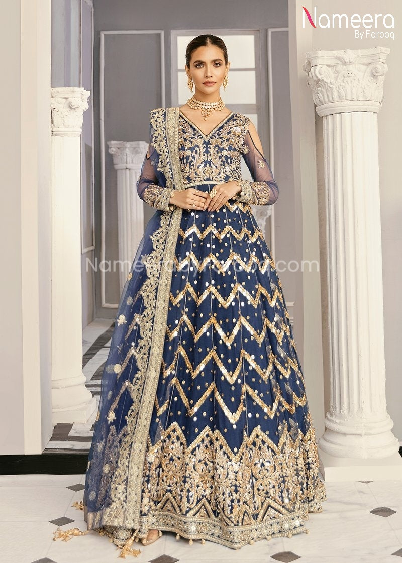 Pakistani Net Party Dress in Frock Style Online