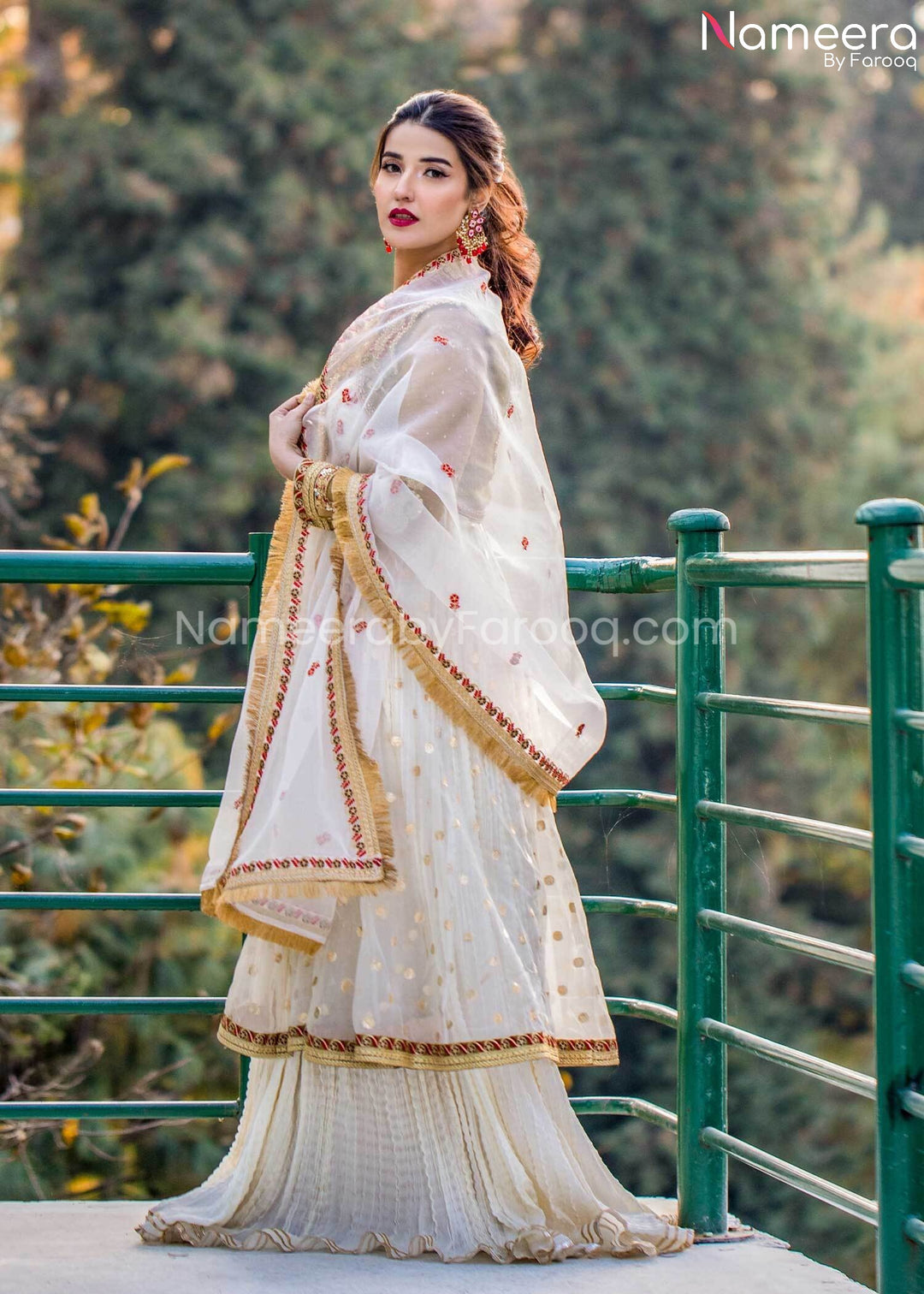Pakistani Nikah Dress for Bride in White Color Side Look