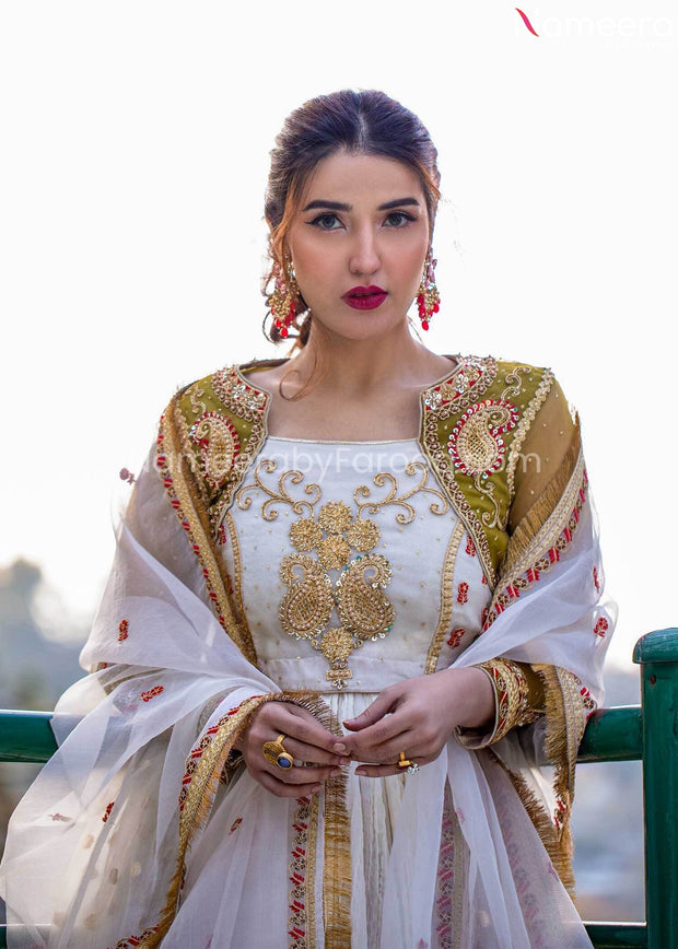 Pakistani Nikah Dress for Bride in White Color Online