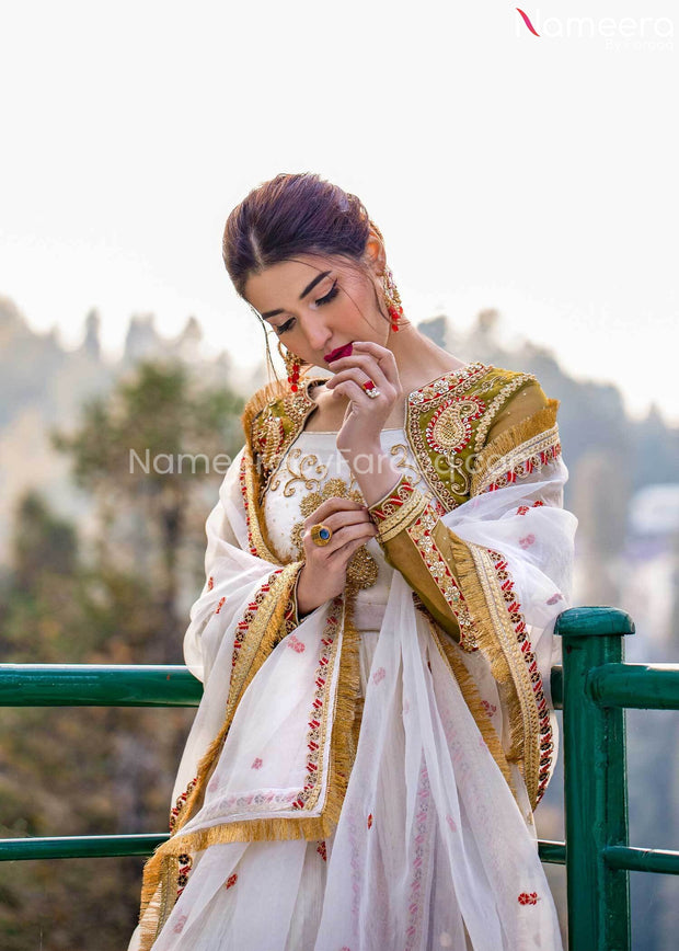 Pakistani Nikah Dress for Bride in White Color Front Look