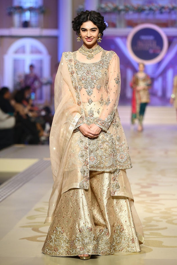 Pakistani Nikha Dress for Girls in Beige Color