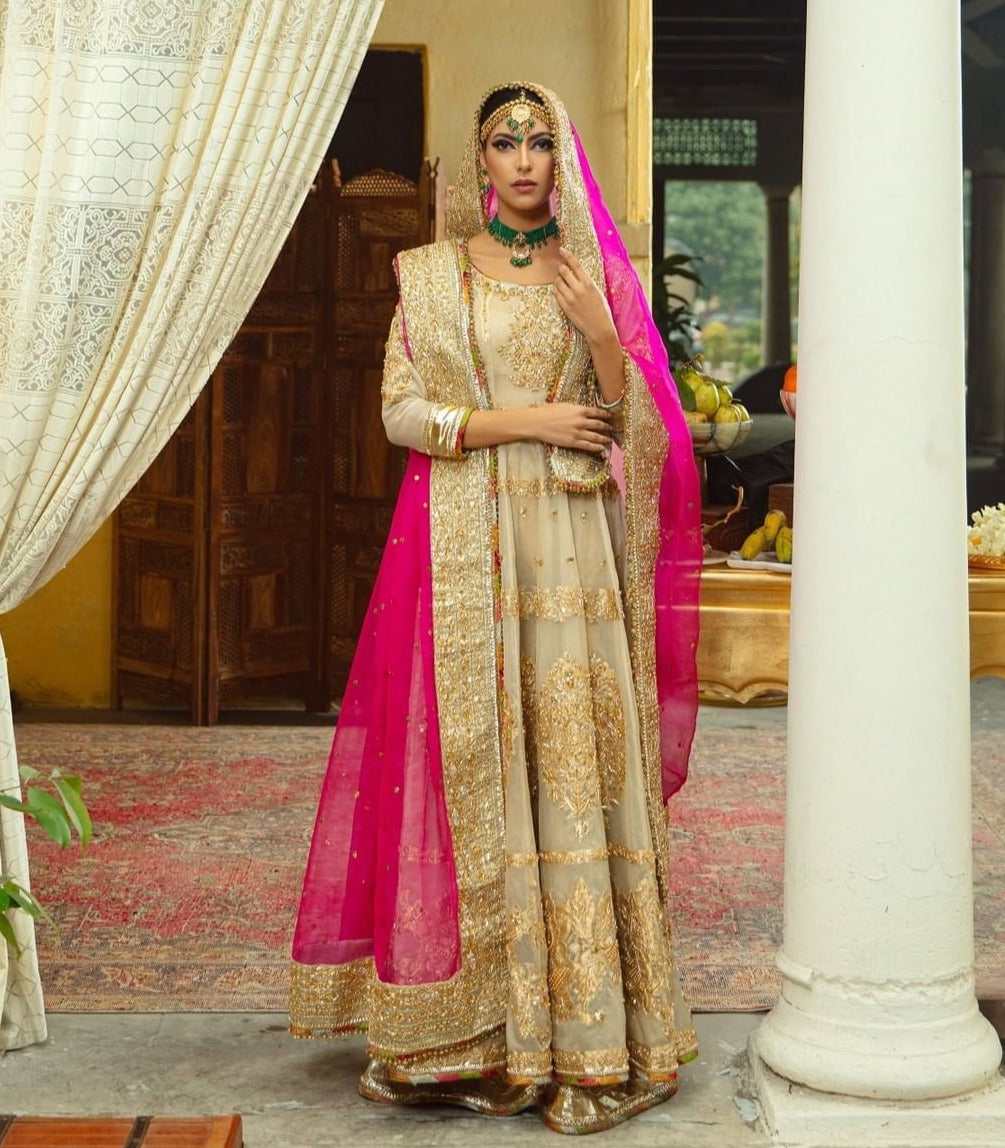 Exquisite Off White Pishwas Frock & Sharara - Bridal Dress