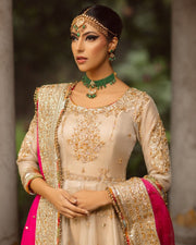 Pakistani Off White Pishwas Frock with Sharara