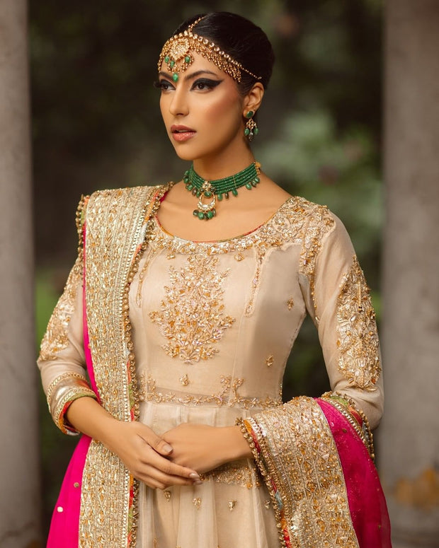Pakistani Off White Pishwas Frock with Sharara