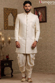 Pakistani Off White Simple Sherwani for Groom 