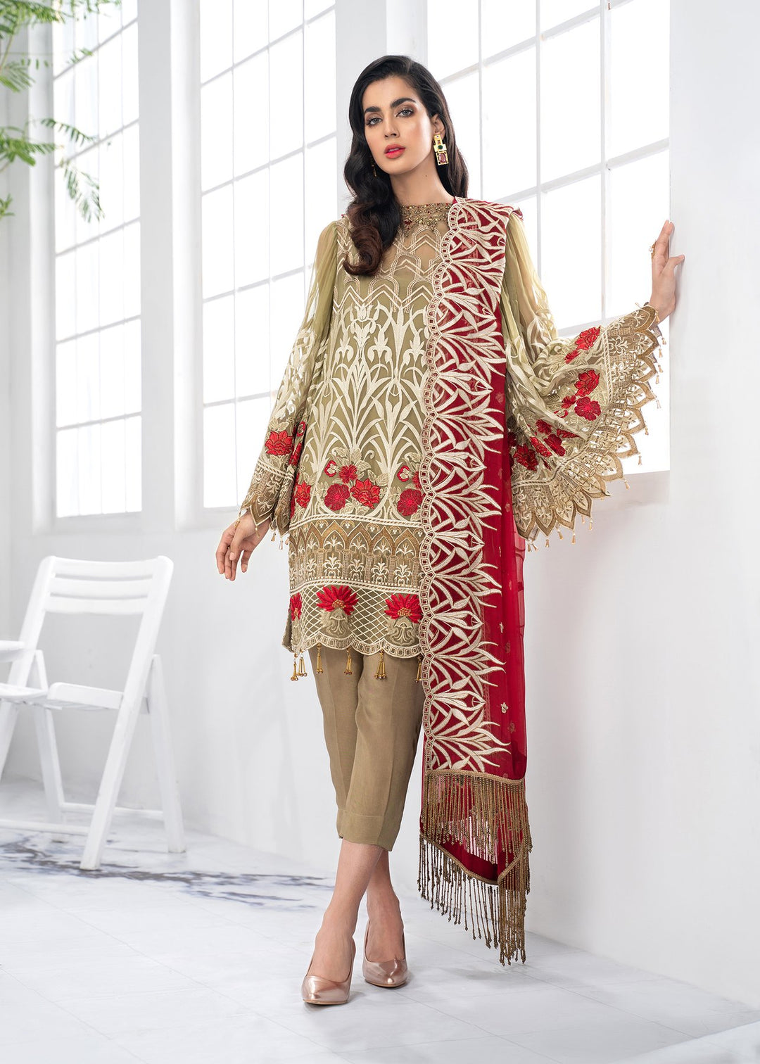 Pakistani Olive Green Dress