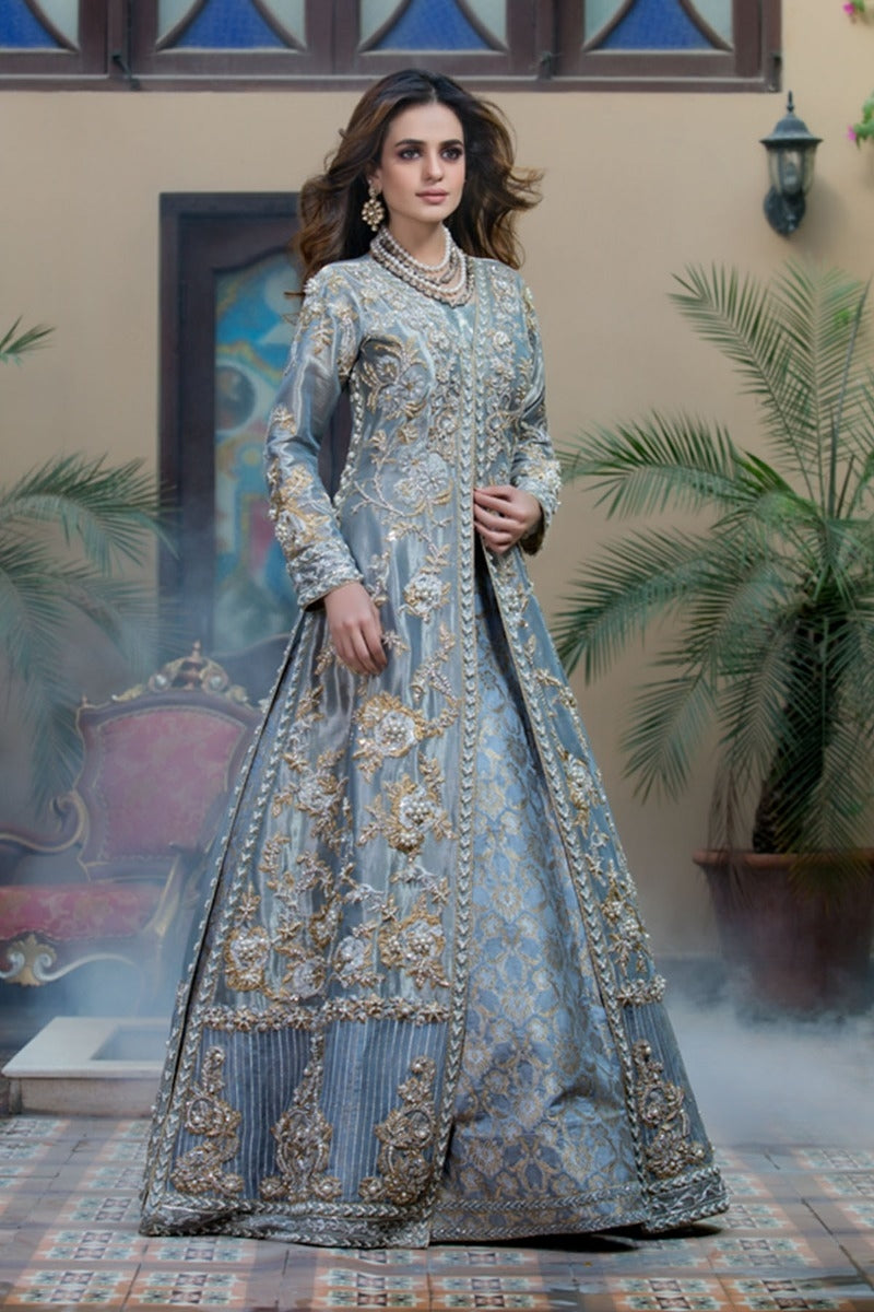 Pakistani Open Style Long Maxi in Gray Color