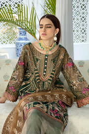 Pakistani Party Dress Silk Chiffon Parrot Green