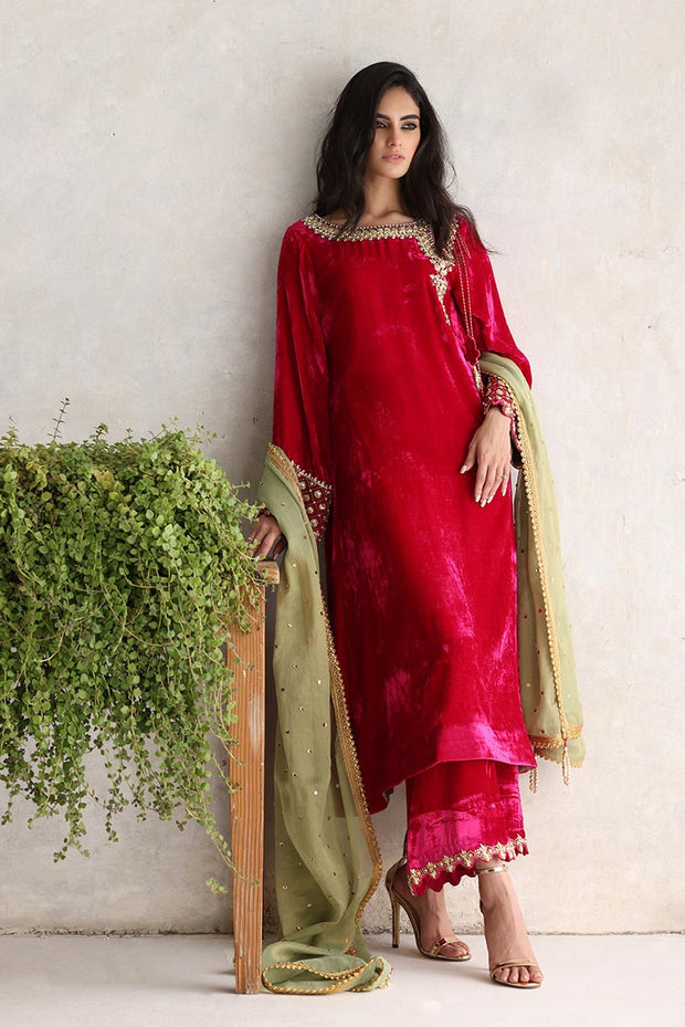 pink velvet dress pakistani Shop at Sana Abbas for Formals