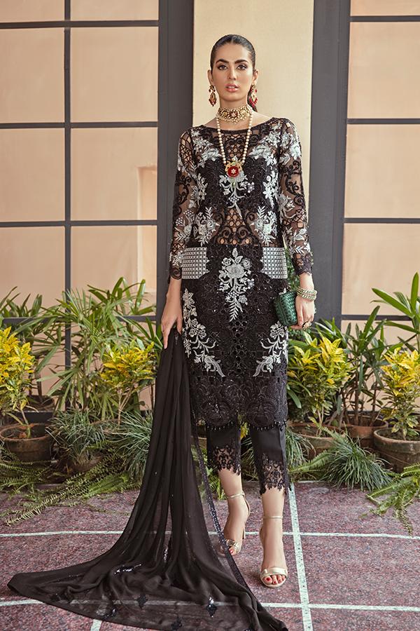 Pakistani Party Dress with Capri in Black Color Online 2021