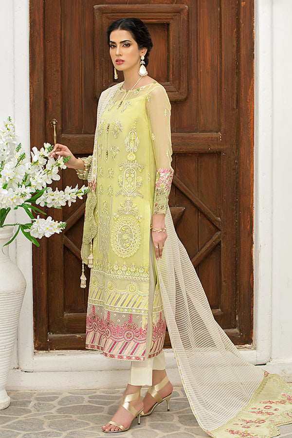 Pakistani Party Dress in Embroidered Kameez Trouser and Dupatta Style in Premium Chiffon Fabric
