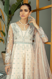 Pakistani Party Dress in Embroidered Pishwas Frock with Raw Silk Trousers and Dupatta Style Online