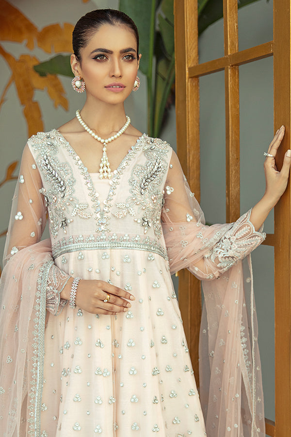 Pakistani Party Dress in Embroidered Pishwas with Raw Silk Trousers and Dupatta Style